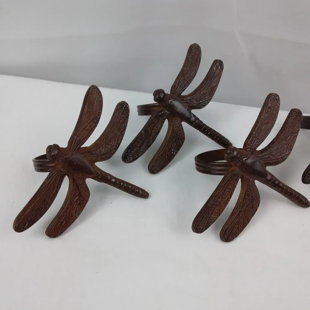 Pier 1 Dragonfly Napkin Rings Rustic Cast Iron Rusty Brown Rustic Metal Set Of 5